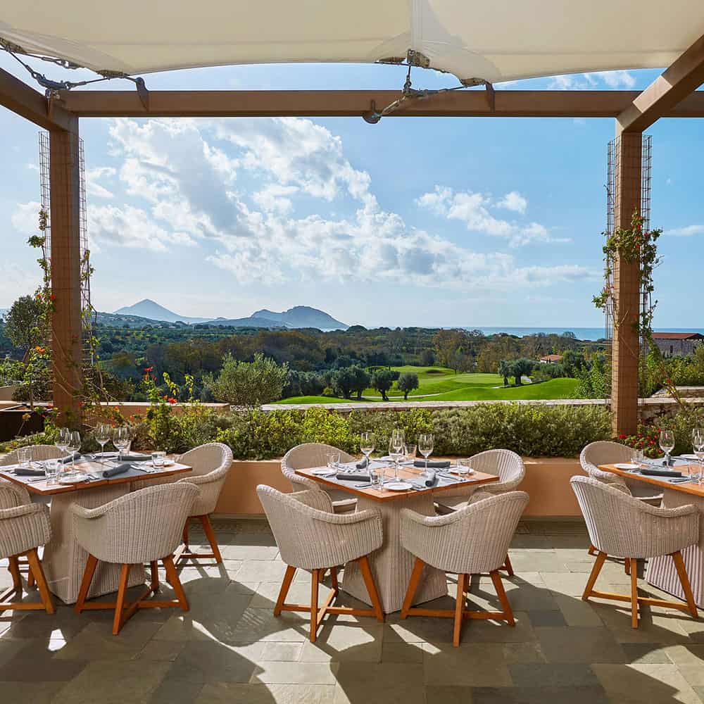 Flame restaurant with outdoor dining overlooking the Dunes golf course