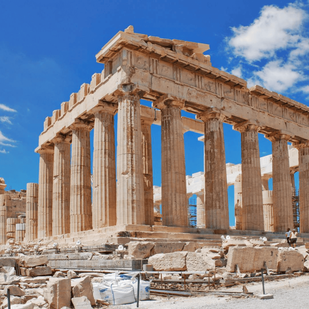 The Parthenon on the Acropolis in Athens under a clear blue sky