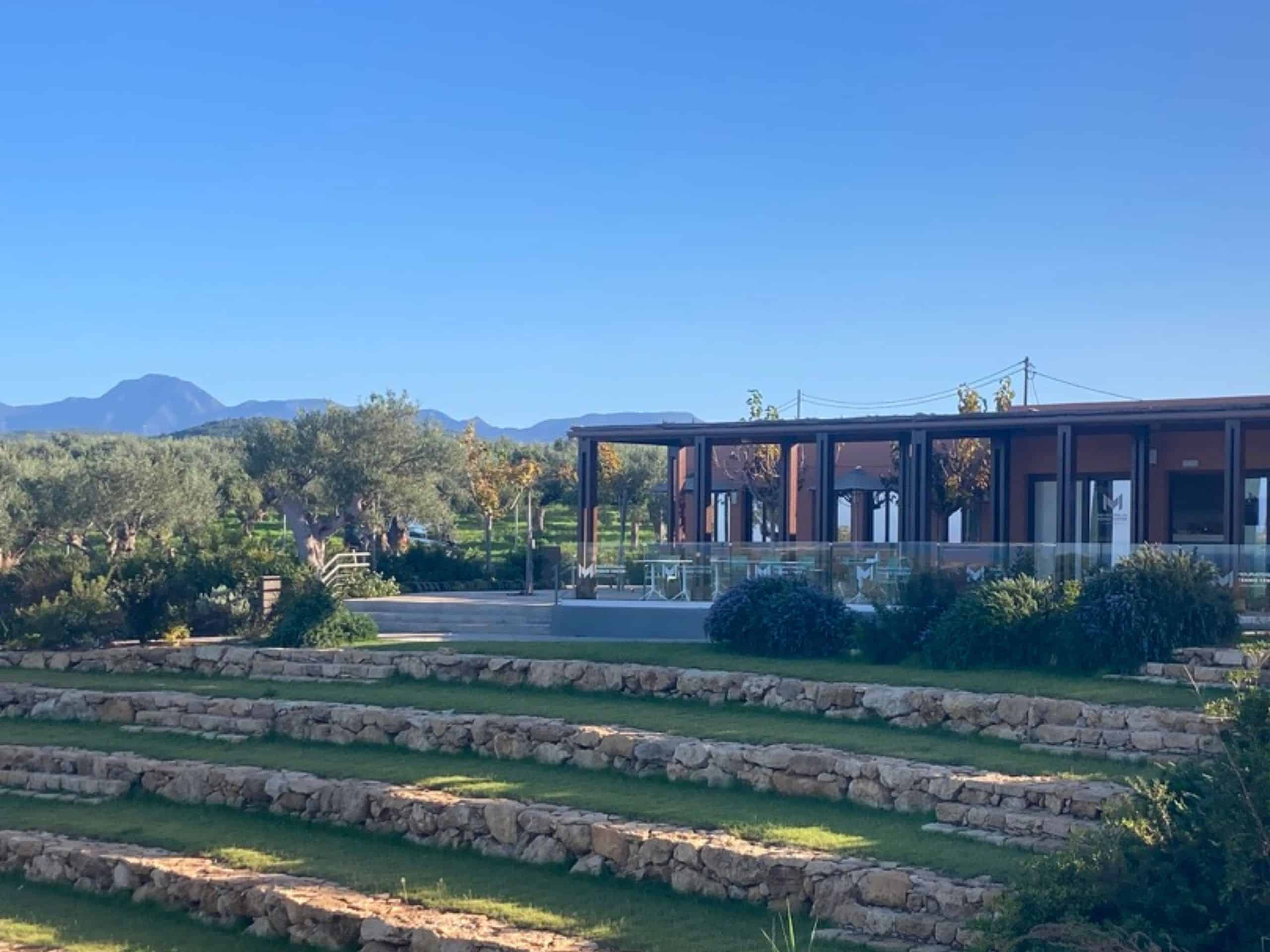 Clubhouse overlooking the Mouratoglou Tennis Centre courts at Costa Navarino, Greece